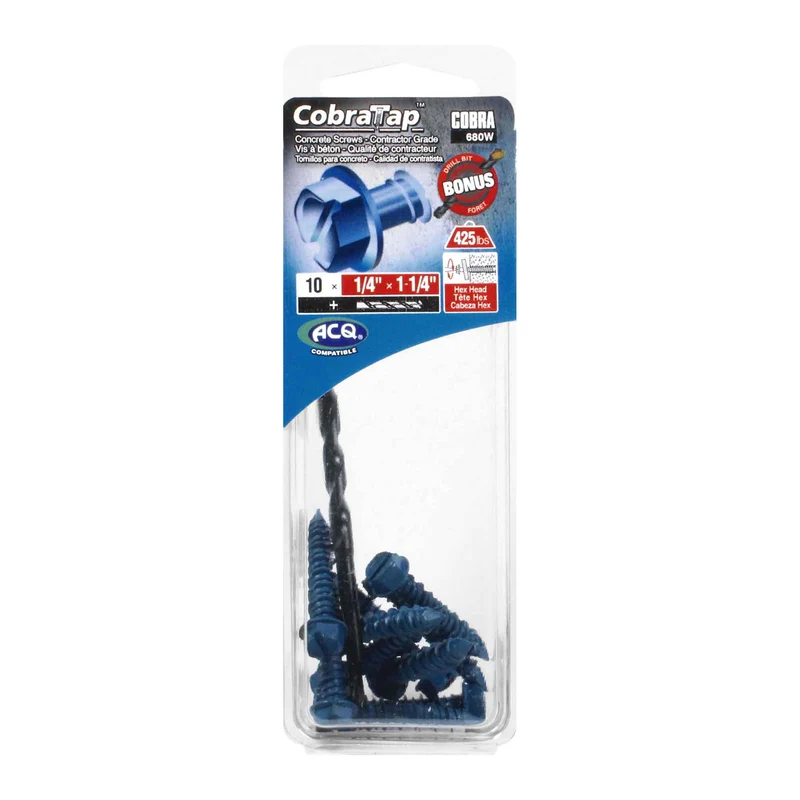 Vis à béton à tête hexagonale CobraTap de 1/4" x 1-1/4", 10 unités