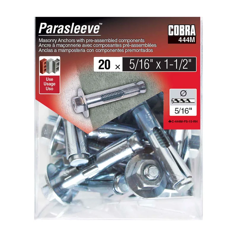 Ancrage plaqué zinc pour béton Parasleeve de 5/16" x 1-1/2", 20 unités