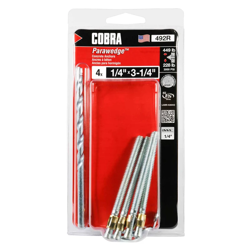 Ancrage plaqué zinc pour béton Parawedge de 1/4" x 3-1/4", 4 unités