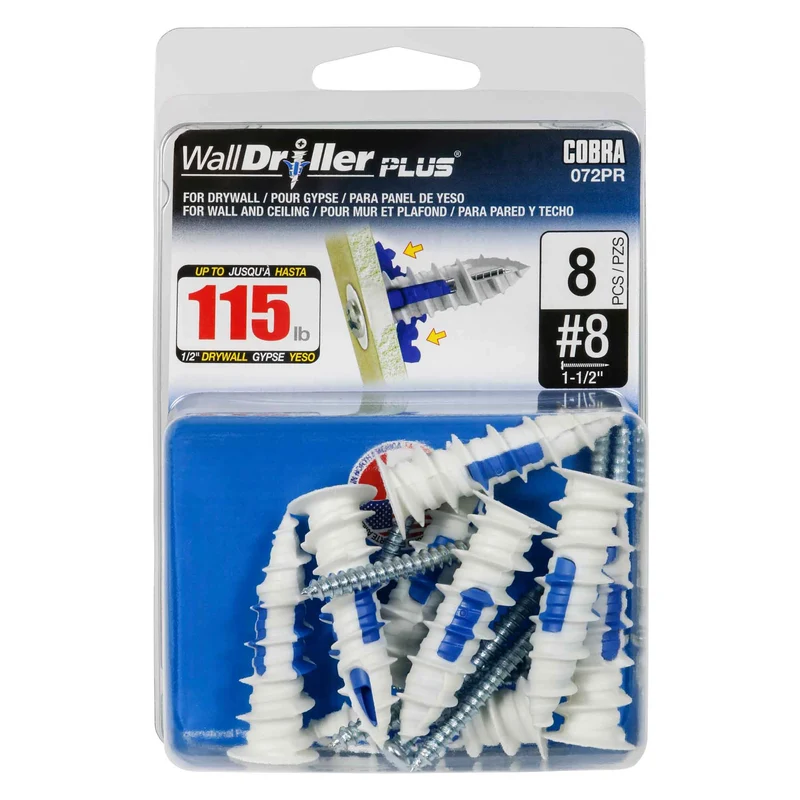 Ancrage pour mur creux WallDriller Plus #8 x 1-1/2", 8 unités