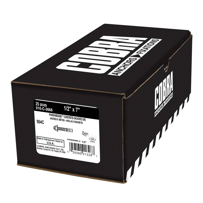 Ancrage plaqué zinc pour béton Parawedge de 1/2" x 7", 25 unités