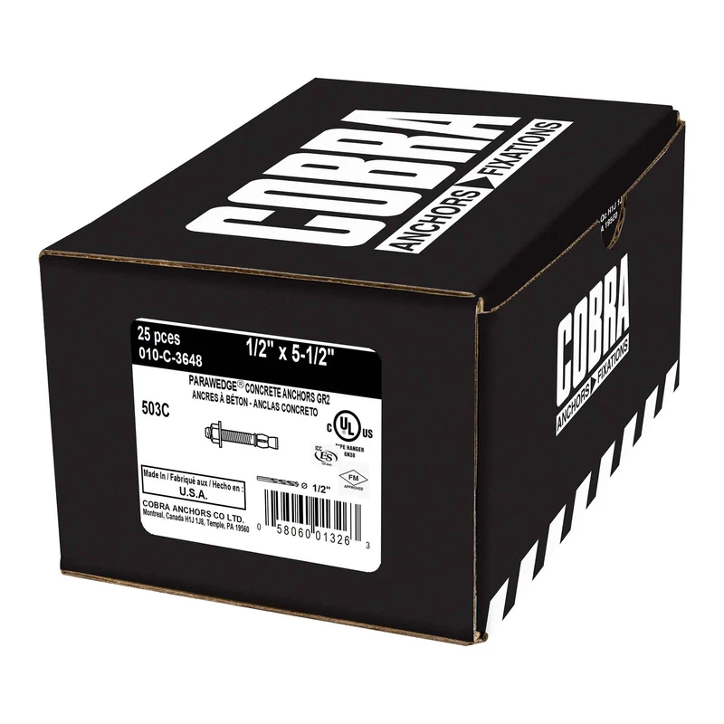 Ancrage plaqué zinc pour béton Parawedge de 1/2" x 5-1/2", 25 unités