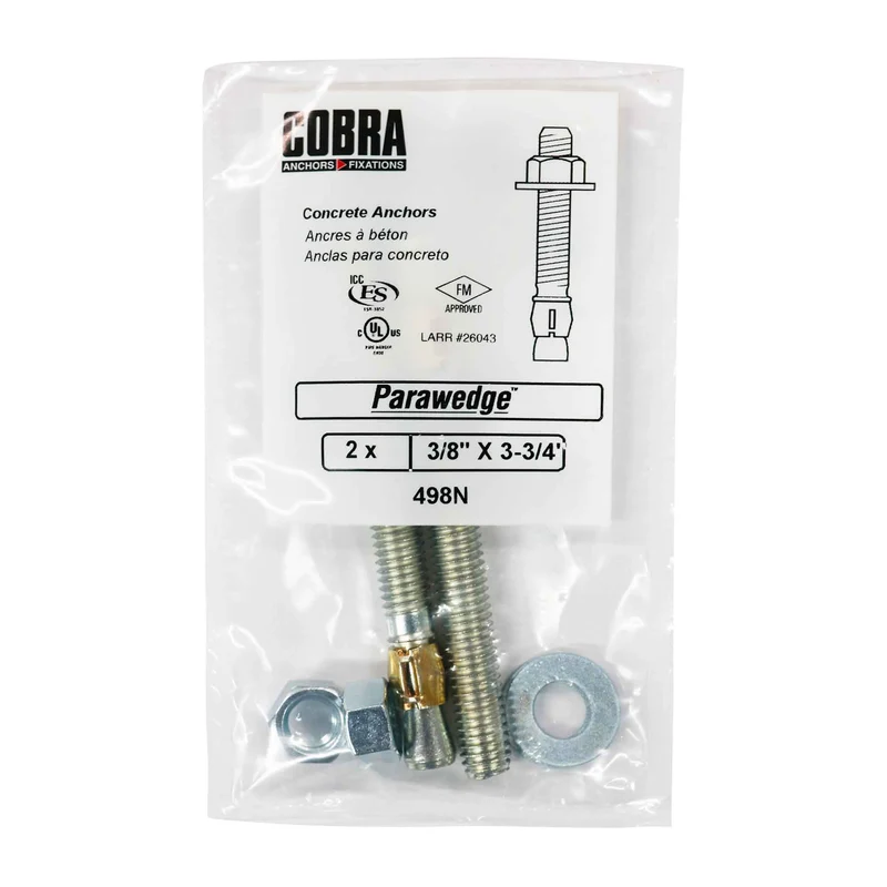 Ancrage plaqué zinc pour béton Parawedge de 3/8" x 3-3/4", 2 unités