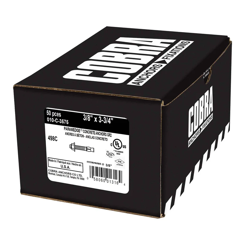 Ancrage plaqué zinc pour béton Parawedge de 3/8" x 3-3/4", 50 unités