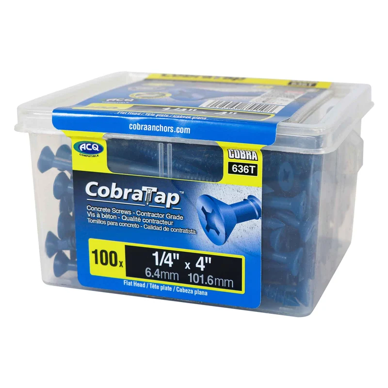 Vis à béton à tête plate CobraTap de 1/4" x 4", 100 unités