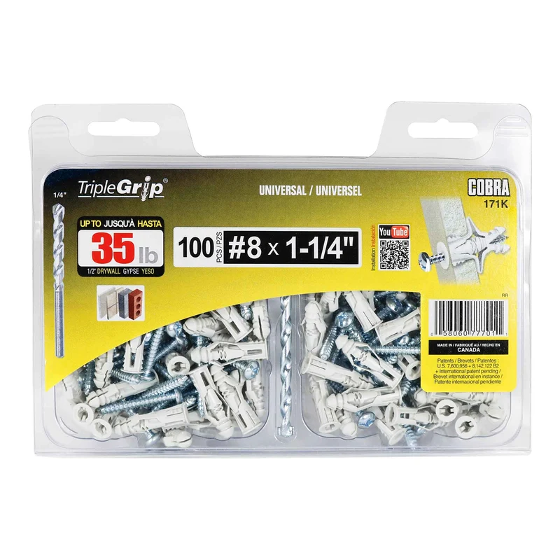 Ancrage TripleGrip de #8 x 1-1/4", 100 unités
