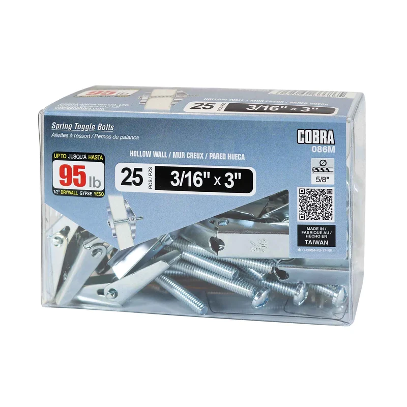 Ailettes à ressort pour mur creux de 3/16" x 3", 25 unités