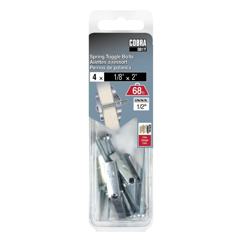 Ailettes à ressort pour mur creux de 1/8" x 2", 4 unités