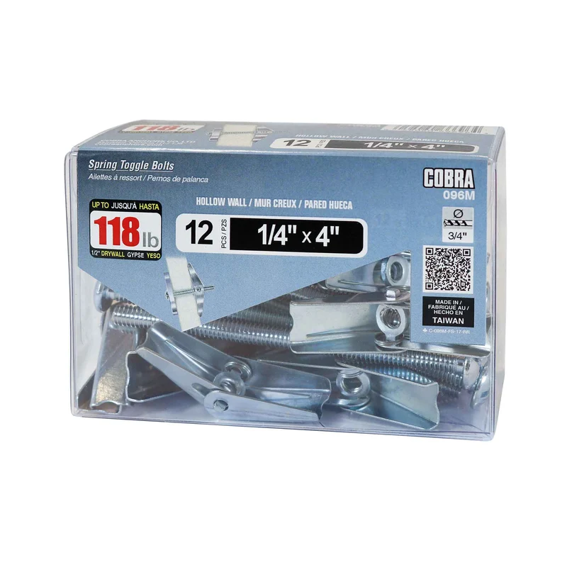 Ailettes à ressort pour mur creux de 1/4" x 4", 12 unités