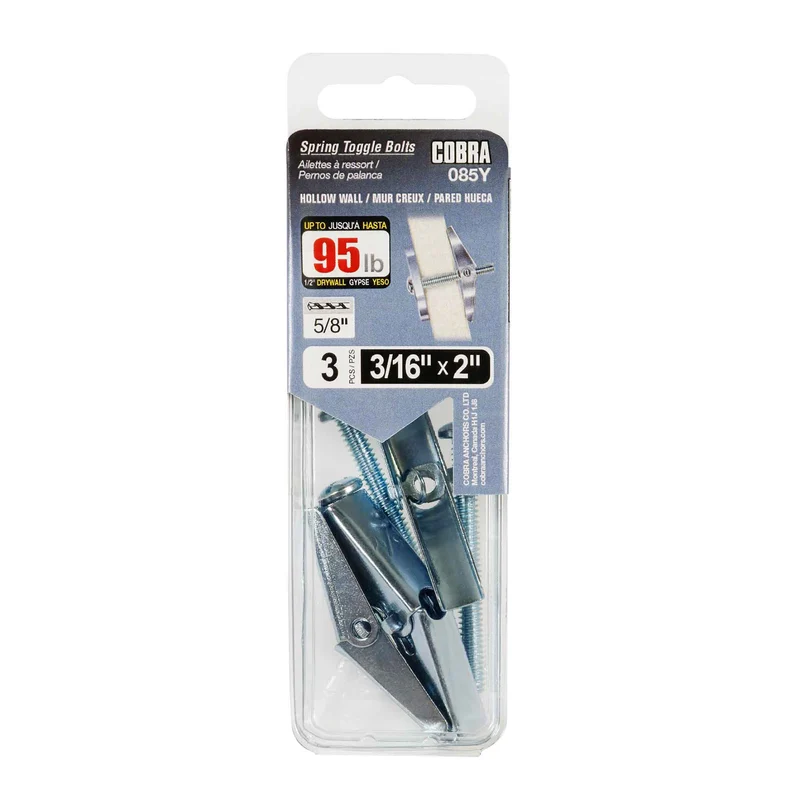 Ailettes à ressort pour mur creux de 3/16" x 2", 3 unités