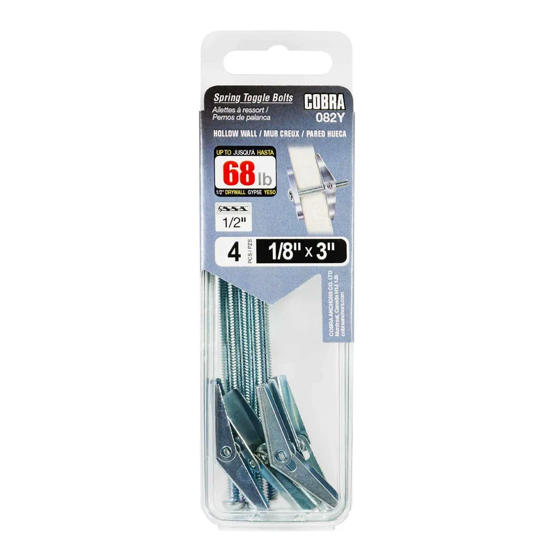 Ailettes à ressort pour mur creux de 1/8" x 3", 4 unités