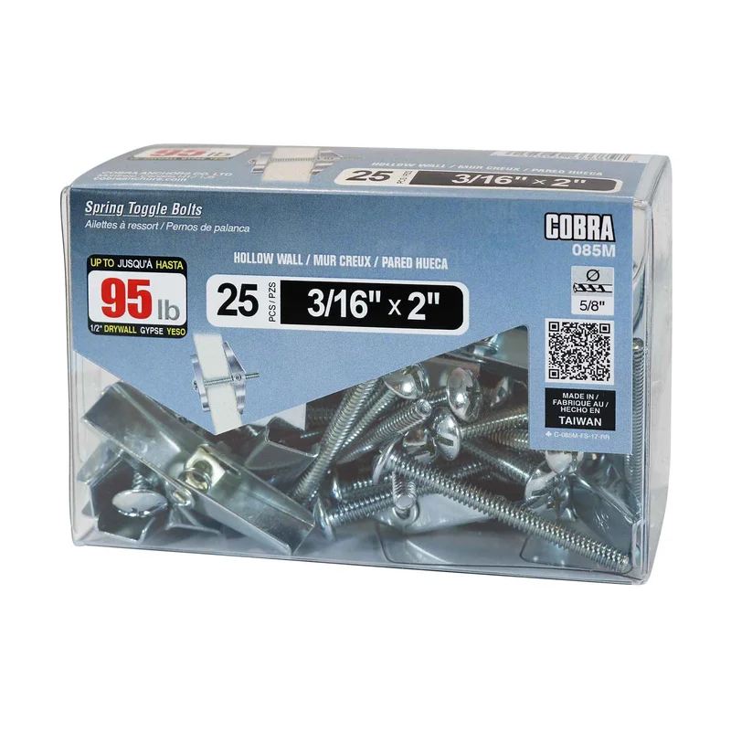 Ailettes à ressort pour mur creux de 3/16" x 2", 25 unités