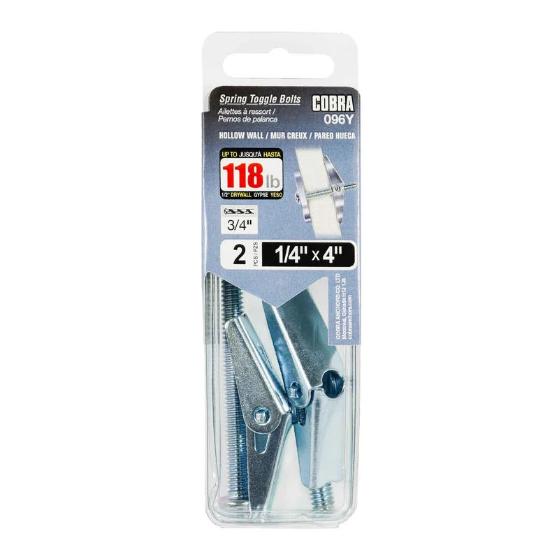 Ailettes à ressort pour mur creux de 1/4" x 4", 2 unités