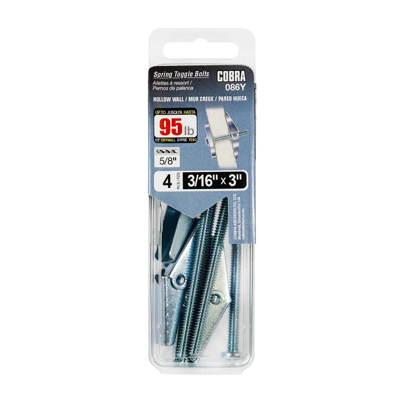 Ailettes à ressort pour mur creux de 3/16" x 3", 3 unités