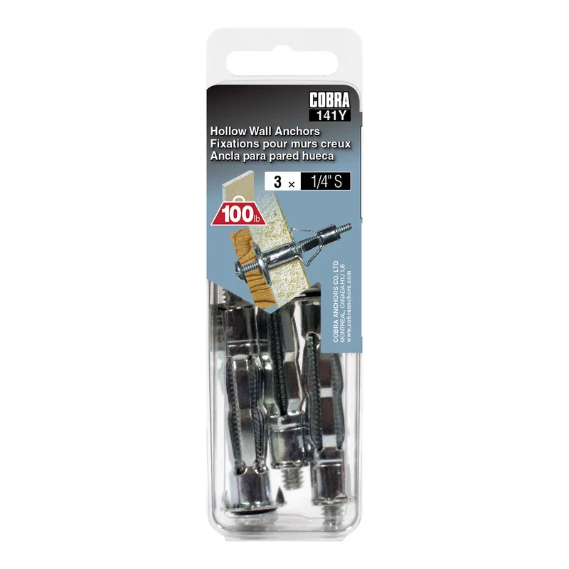 Fixation en acier pour mur creux de 1/4" (S), 3 unités