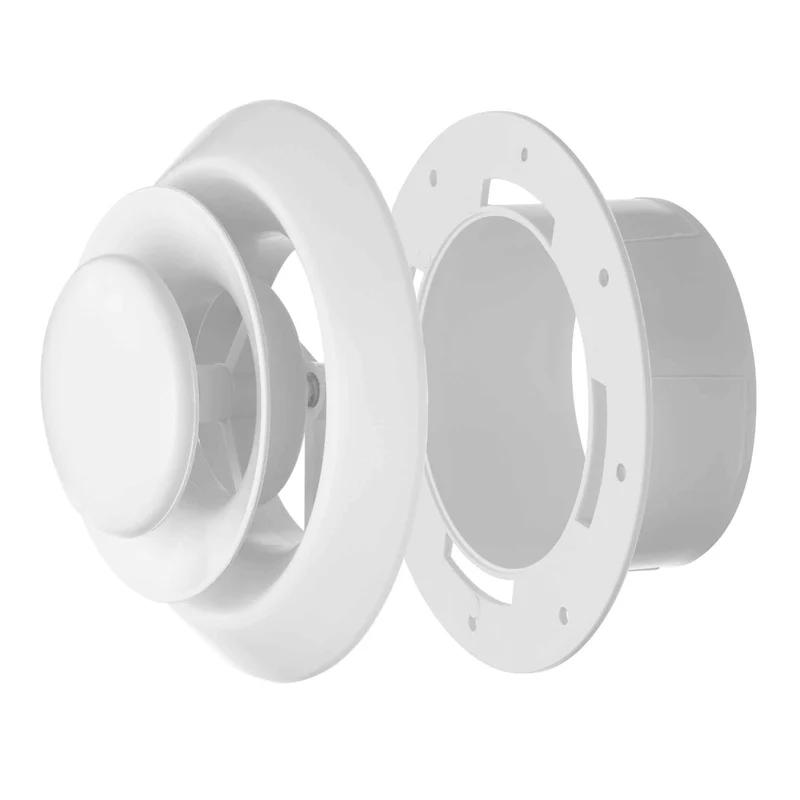 Diffuseur d'air rond avec collier en plastique blanc, 8"
