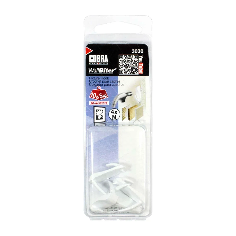 Ensemble de 4 crochets pour cadres Wallbiter, moyen (blanc)