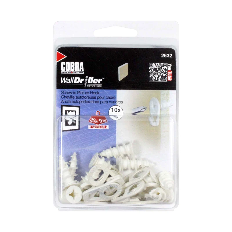 Crochet autoforeur #6 pour cadre WallDriller Picture Hook, 10 unités (blanc)