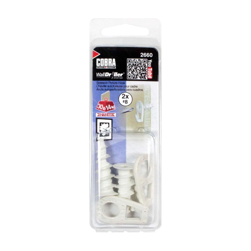 Crochet autoforeur #8 pour cadre WallDriller Picture Hook, 2 unités (blanc)