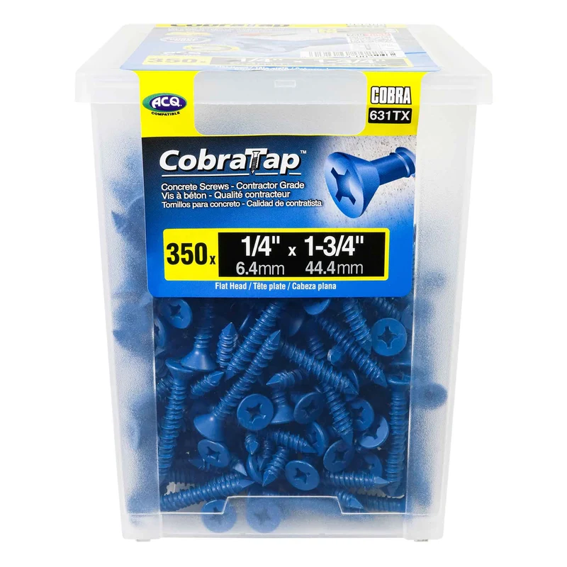 Vis à béton à tête plate CobraTap de 1/4" x 1-3/4", 350 unités