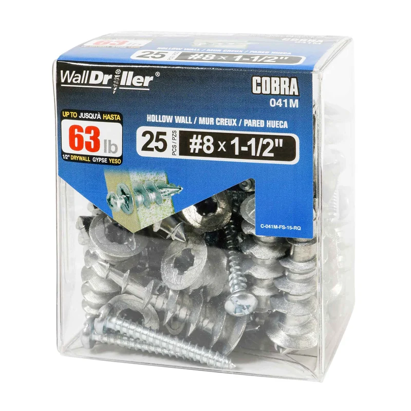 Ancrage en zinc pour mur creux WallDriller #8 x 1-1/2", 25 unités