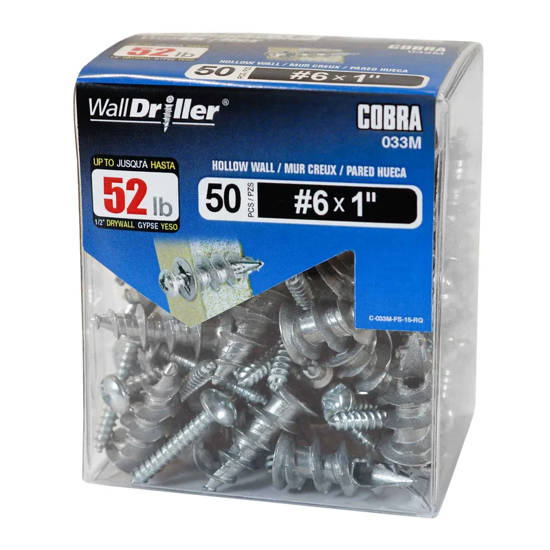 Ancrage en zinc pour mur creux WallDriller #6 x 1", 50 unités