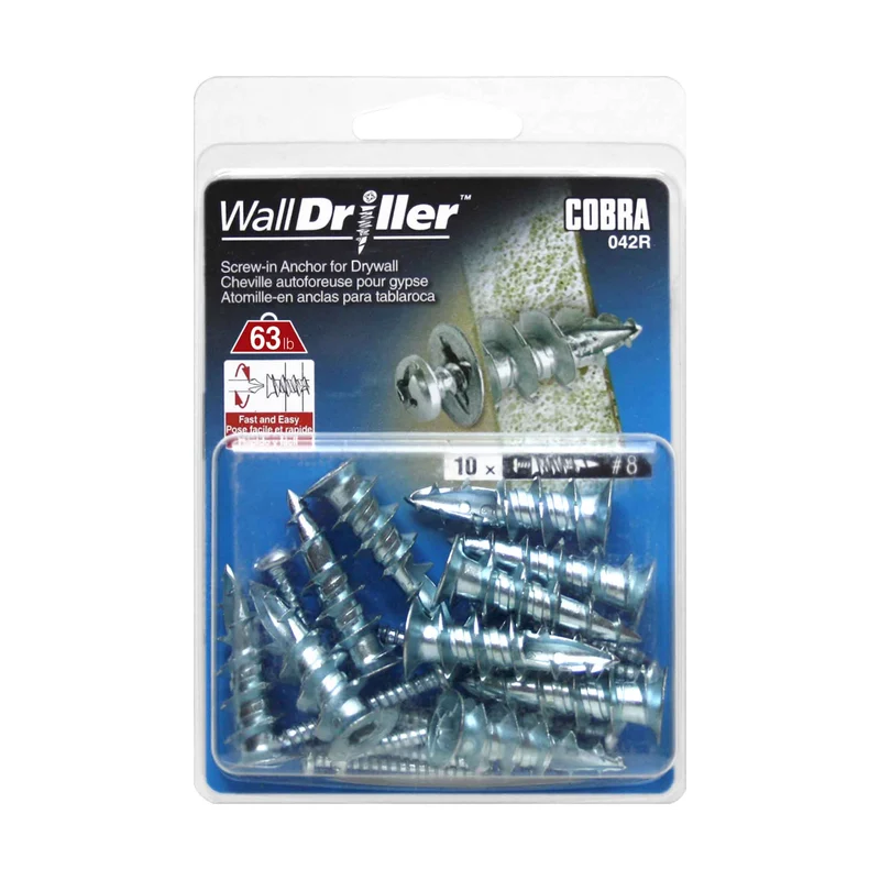 Ancrage en zinc pour mur creux WallDriller #8 x 1-1/2", 10 unités