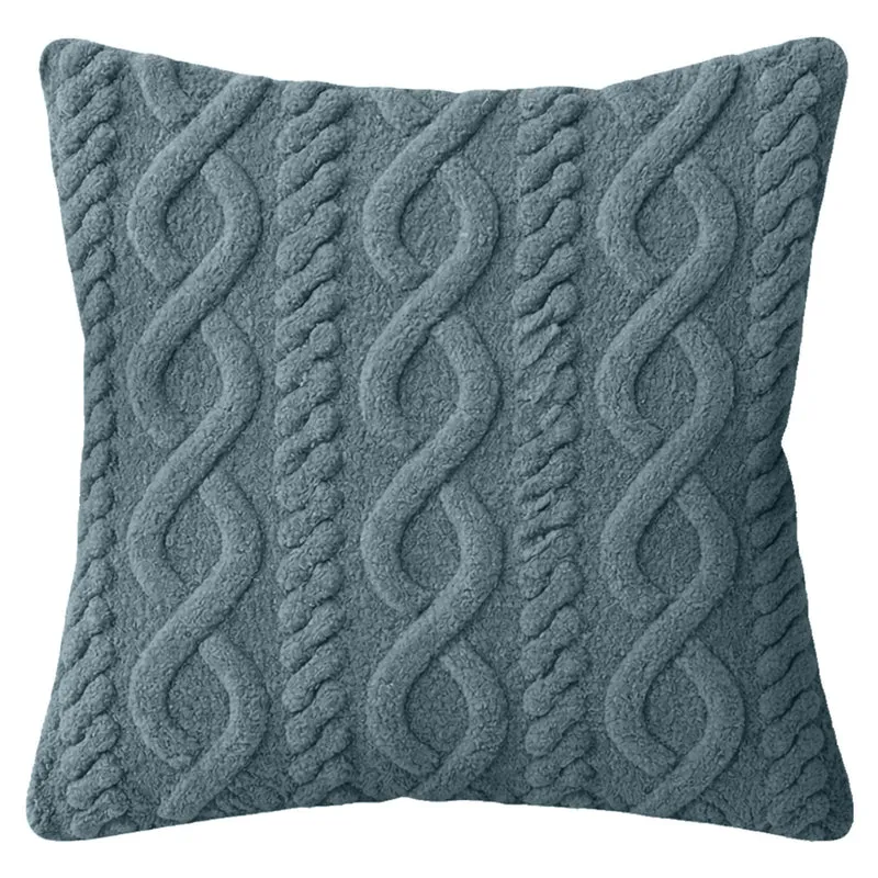Coussin en tricot torsadé, bleu (17" x 17")