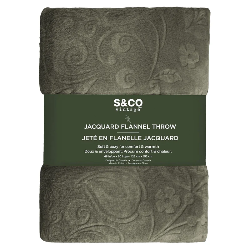 Jeté en flanelle gaufrée à motif baroque, vert (48" x 60")