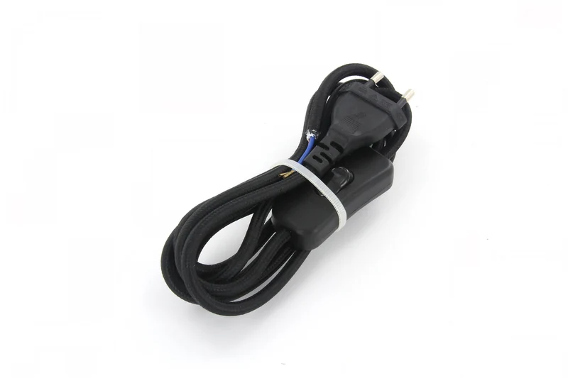 Black fabric cable with switch, - 2 m