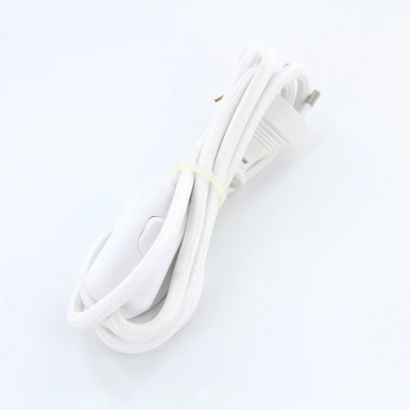White fabric cable + switch, 2 m