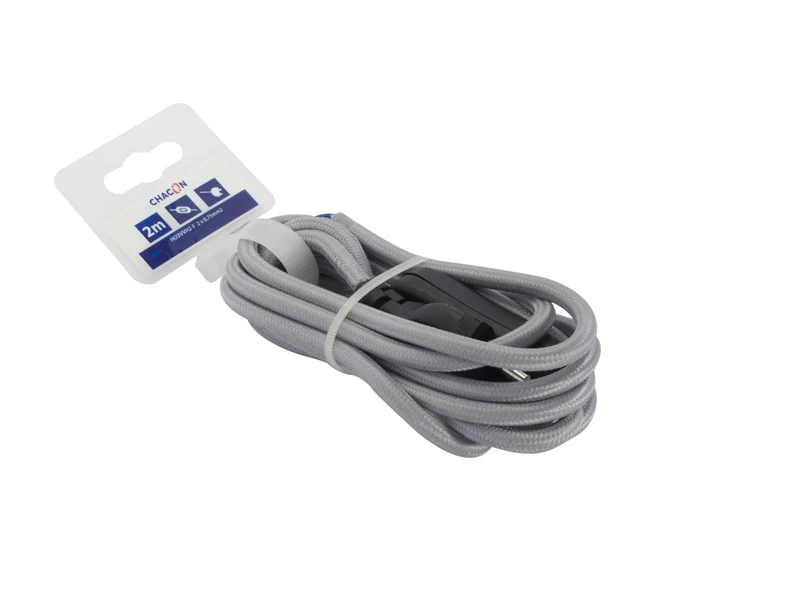 Fabric cords with switch 2 m - Grey