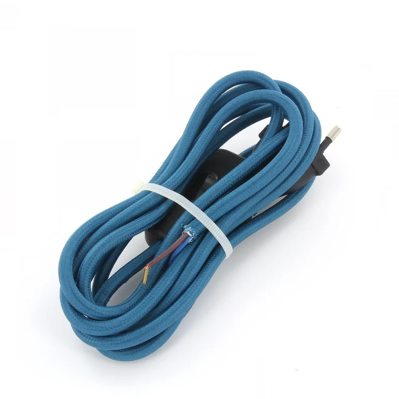 Fabric cable with switch, 2 m - Peacock blue