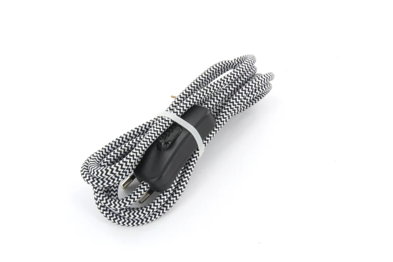 Two-tone fabric cable with switch, 2 m - Black/White