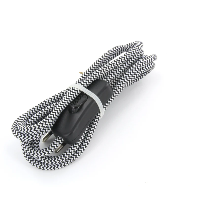 Two-tone fabric cable with switch, 2 m - Black/White
