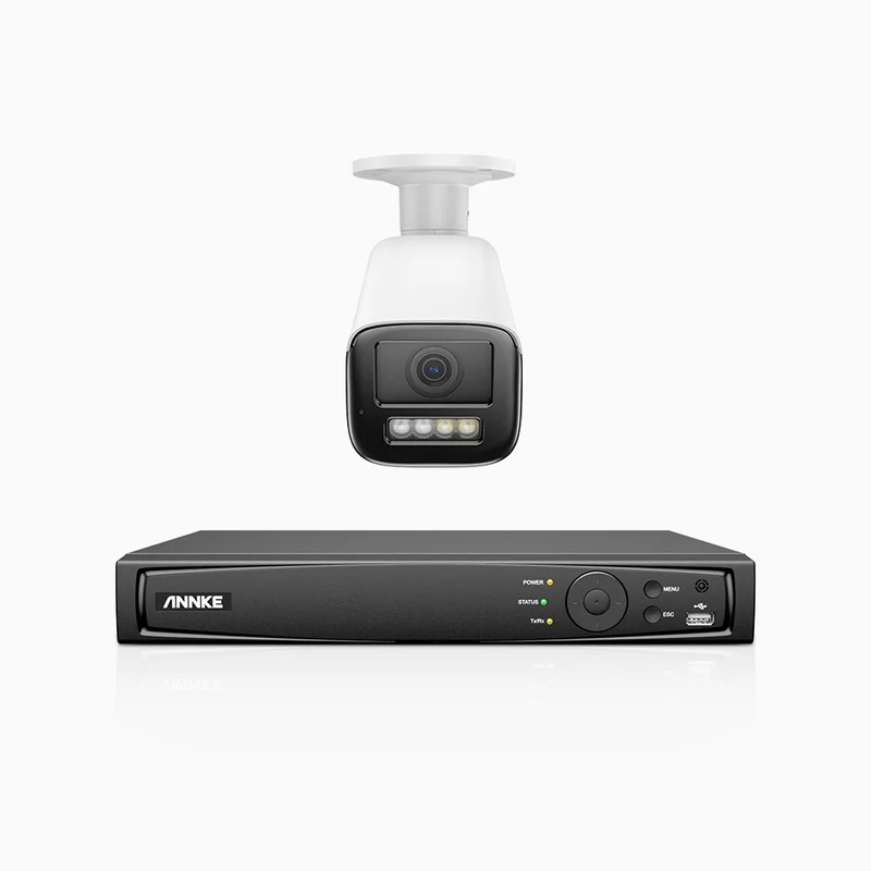 HZ804 - Kit de surveillance 4K à 4 canaux avec 1 PoE caméra, Zoom optique 4X, vision nocturne à deux lumières, détection de mouvement 2.0, Microphone intégré, sirène et alarme stroboscopique