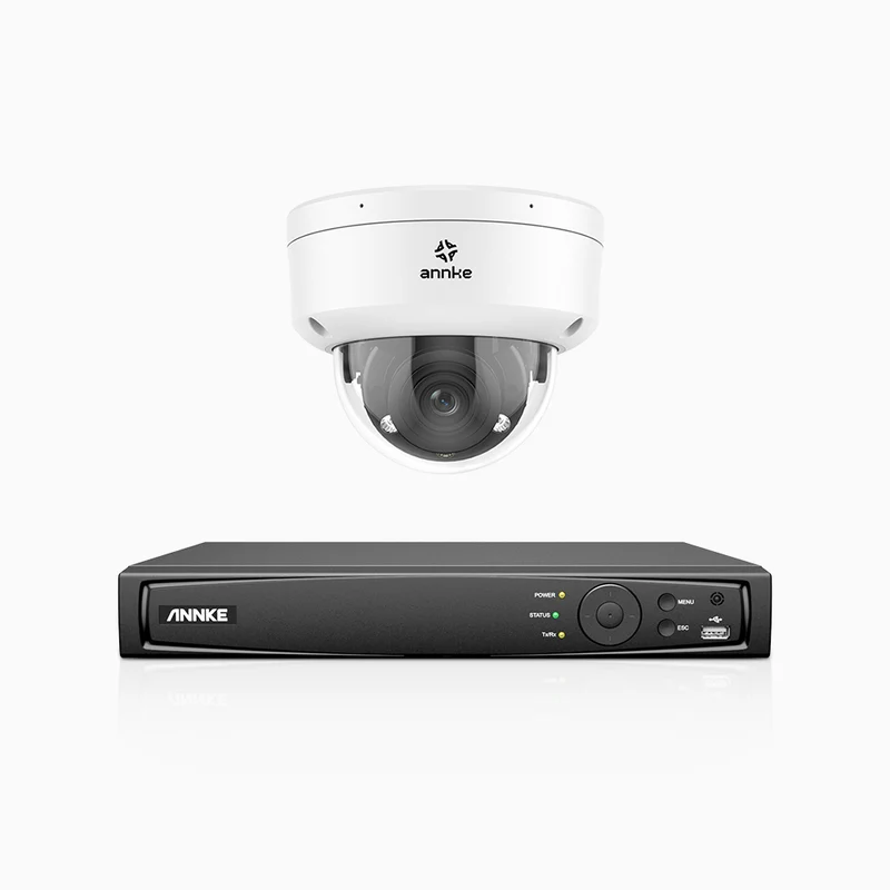HZ804 - Kit de surveillance 4K à 4 canaux avec 1 PoE caméra, Zoom optique 4X, vision nocturne à deux lumières, détection de mouvement 2.0, Microphone intégré, sirène et alarme stroboscopique
