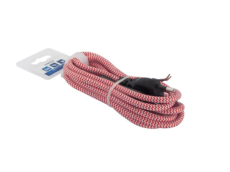 Two-tone fabric cable with switch, 2 m - Red/White