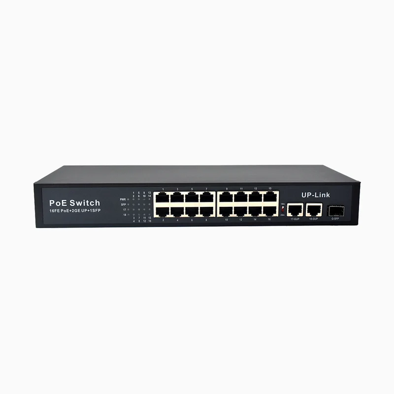 Commutateur PoE Ethernet à 16 ports avec boîtier métallique, fixation sur bureau ou murale