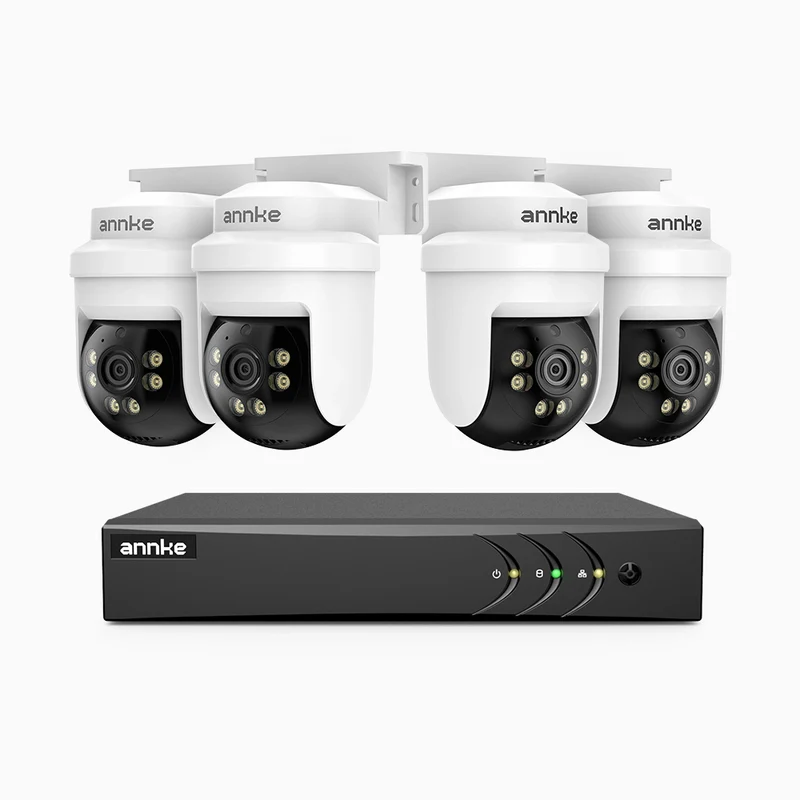 APTK500 - Kit de surveillance filaire 5MP à 4 canaux avec 4 caméras, orientation sur 350° et inclinaison sur 90°, vision nocturne infrarouge à 100 pieds, étanche IP65