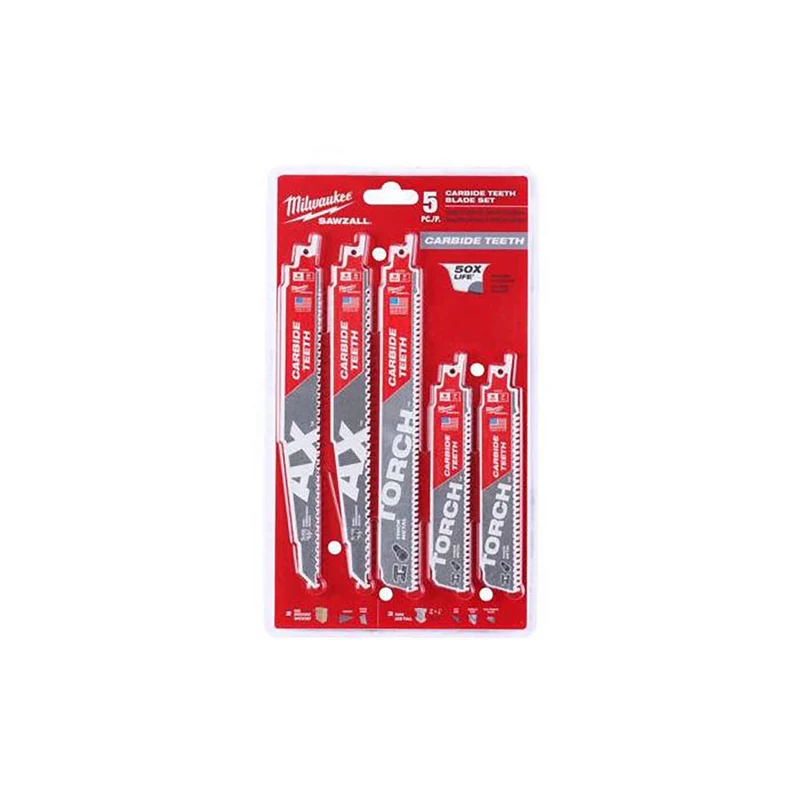 Jeu de lames à dents en carbure pour scie alternative, 5 pièces