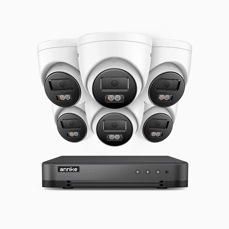 H800 - Kit de surveillance PoE 4K à 8 canaux avec 6 caméras, vision nocturne en couleur et infrarouge, Détection Personne-Véhicule, Microphone intégré, Champ de vision de 96°, RTSP et ONVIF pris en charge