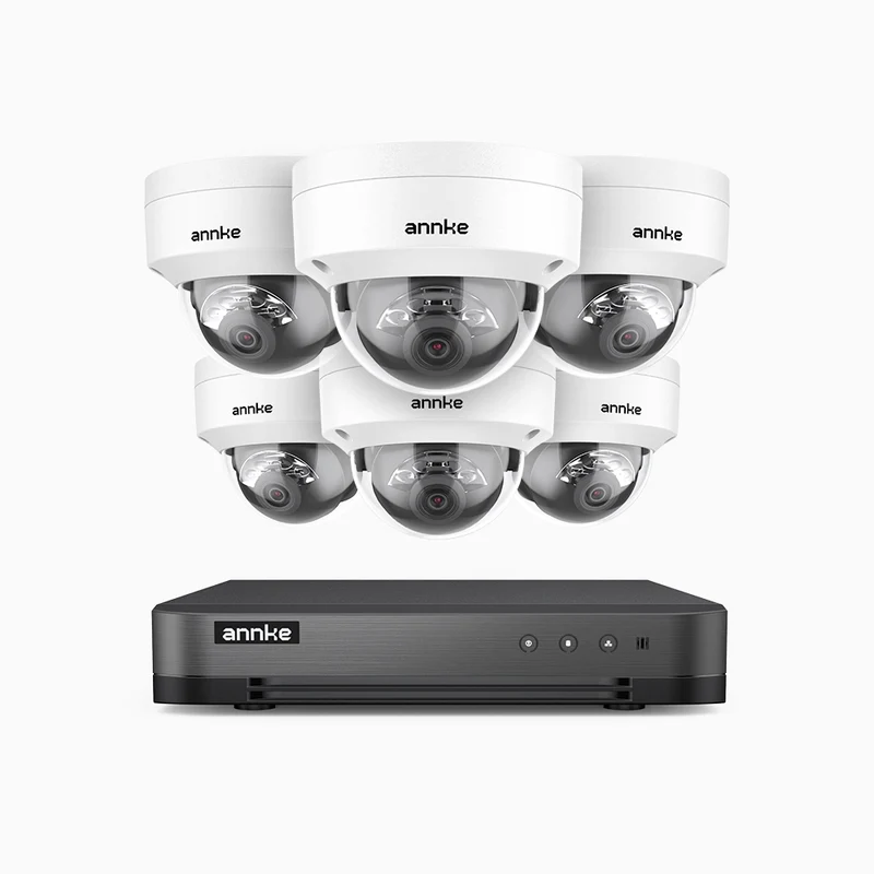 H800 - Kit de surveillance PoE 4K à 8 canaux avec 6 caméras, vision nocturne en couleur et infrarouge, Détection Personne-Véhicule, Microphone intégré, Champ de vision de 96°, RTSP et ONVIF pris en charge