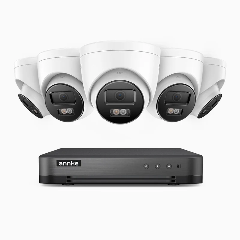 H800 - Kit de surveillance PoE 4K à 8 canaux avec 5 caméras, vision nocturne en couleur et infrarouge, Détection Personne-Véhicule, Microphone intégré, Champ de vision de 96°, RTSP et ONVIF pris en charge