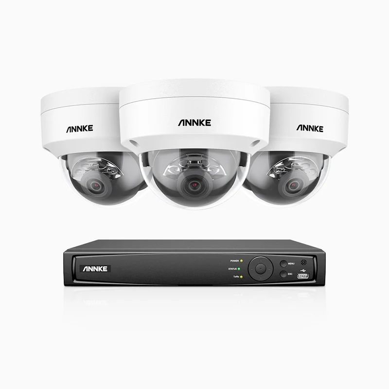H800 - Kit de surveillance PoE 4K à 4 canaux avec 3 caméras, vision nocturne en couleur et infrarouge, Détection Personne-Véhicule, Microphone intégré, Champ de vision de 96°, RTSP et ONVIF pris en charge