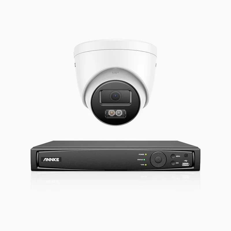 H800 - Kit de surveillance PoE 4K à 4 canaux avec 1 caméra, vision nocturne en couleur et infrarouge, Détection Personne-Véhicule, Microphone intégré, Champ de vision de 96°, RTSP et ONVIF pris en charge