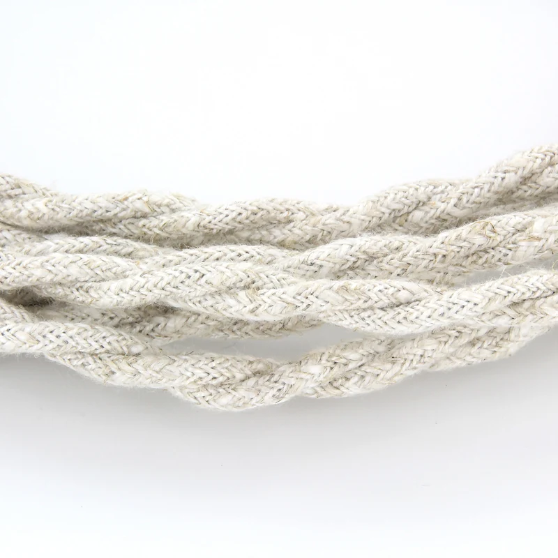 Twisted cotton fabric cable, neutral natural - 3 m