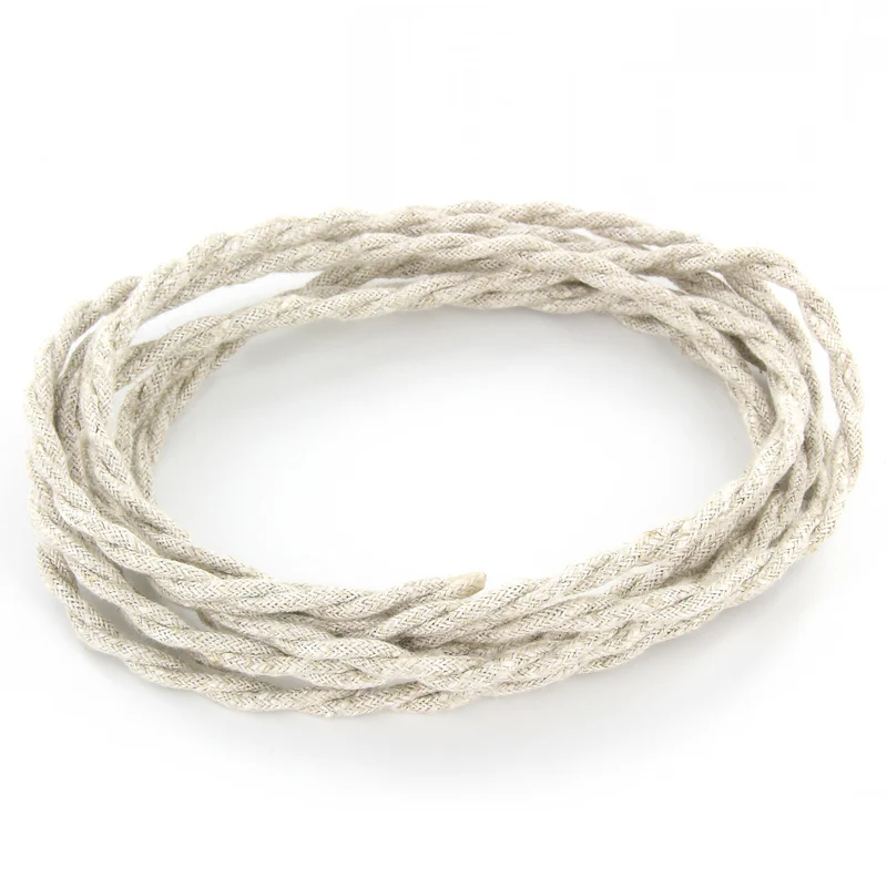 Twisted cotton fabric cable, neutral natural - 3 m