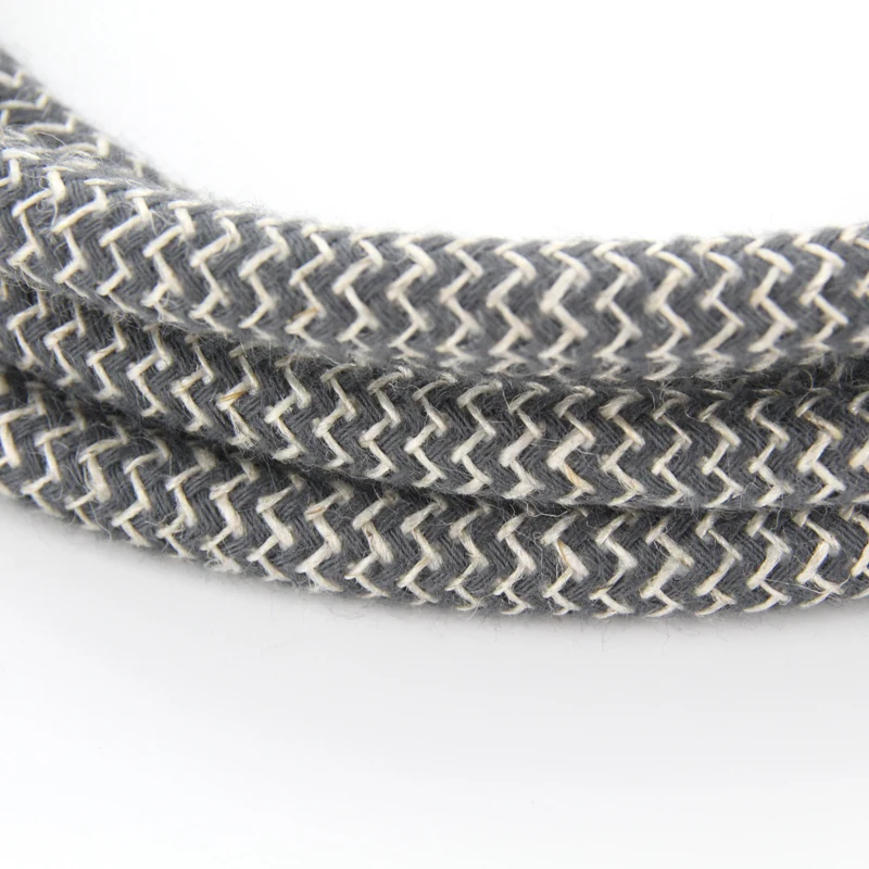 Zigzag cotton fabric cable, charcoal and natural linen - 3 m