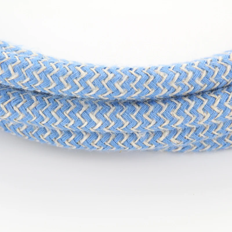 Zigzag cotton fabric cable, steward blue and natural linen - 3 m